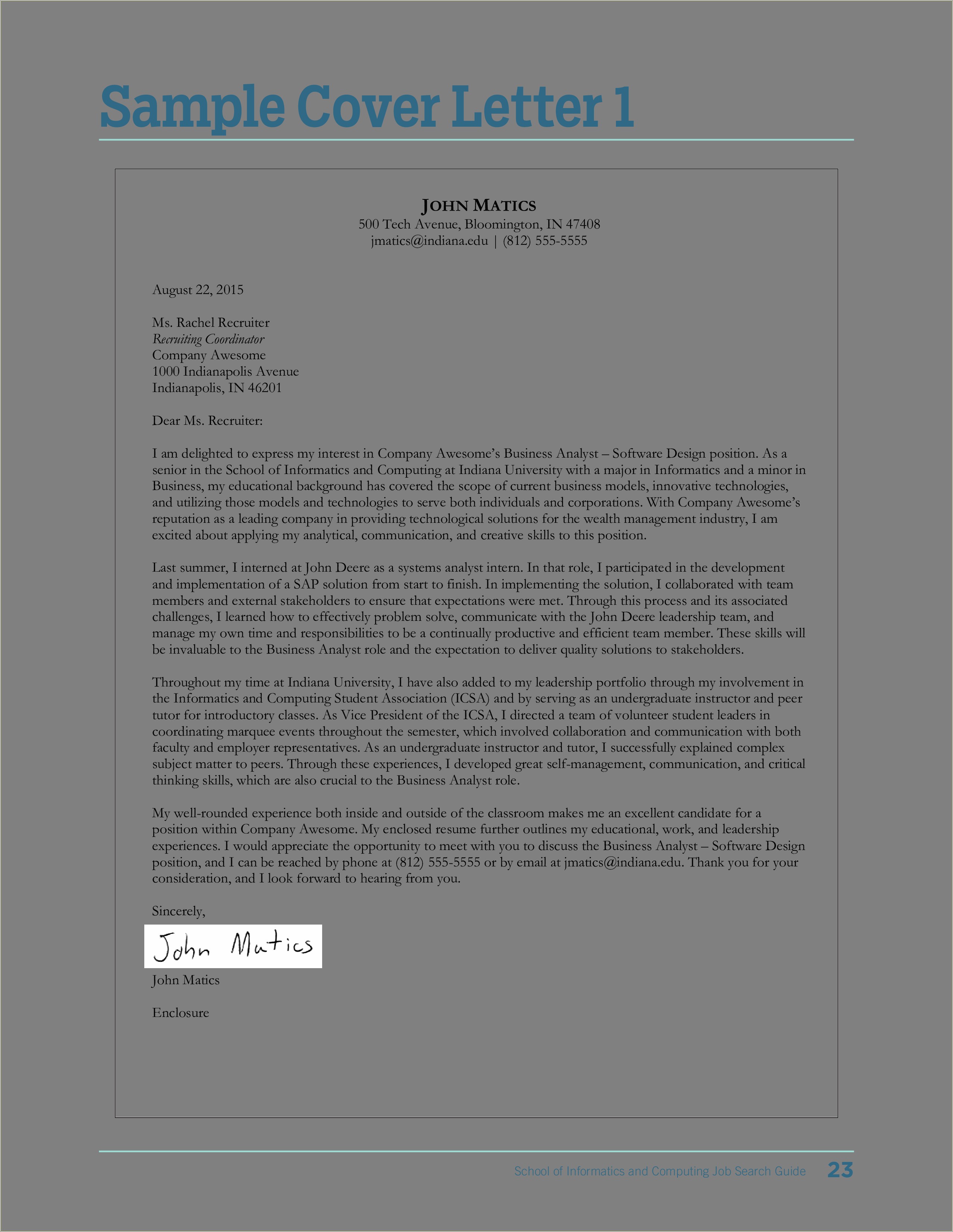 Sample Cover Letter For Resume Business Analyst