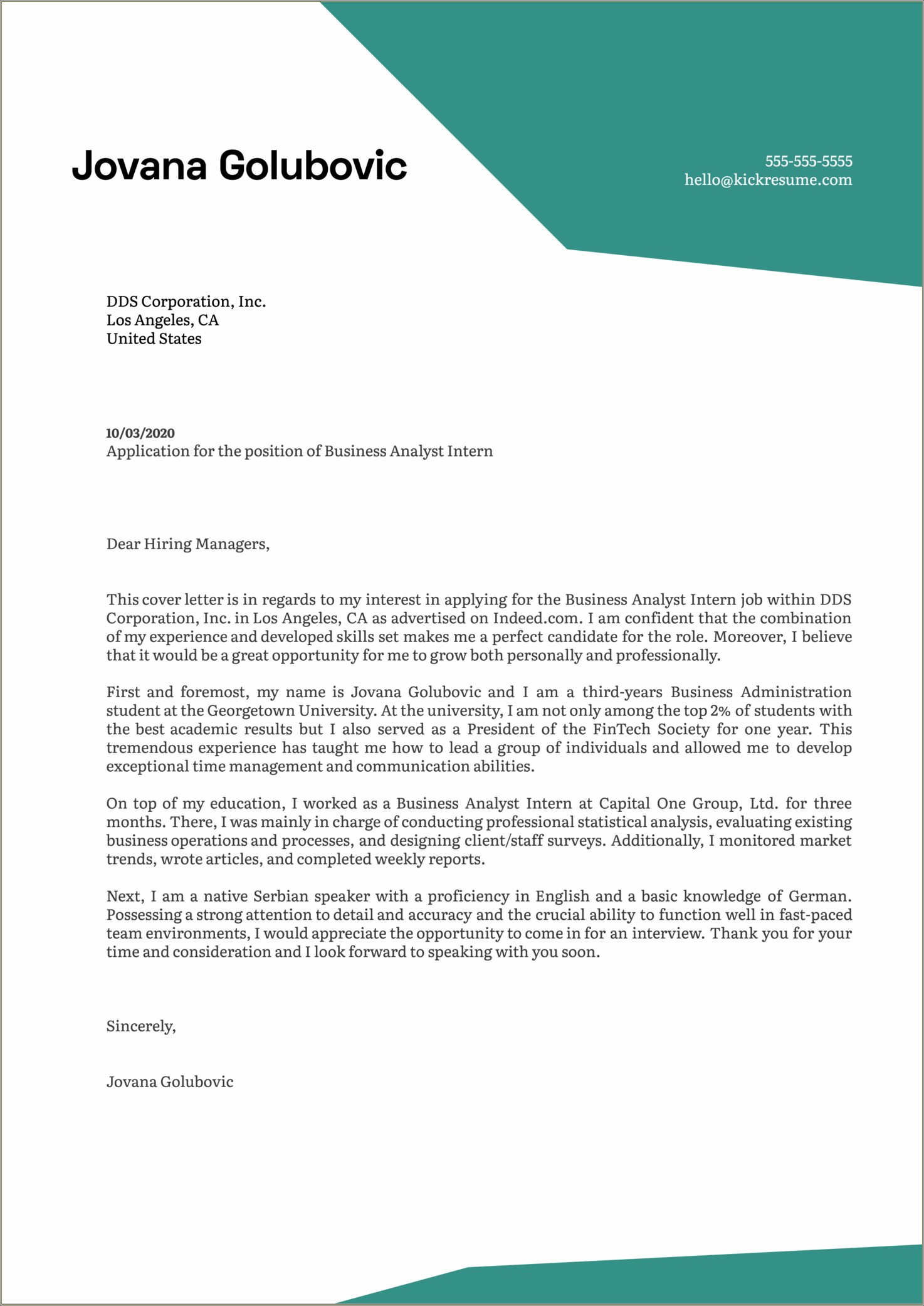 Sample Cover Letter For Resume Iternship