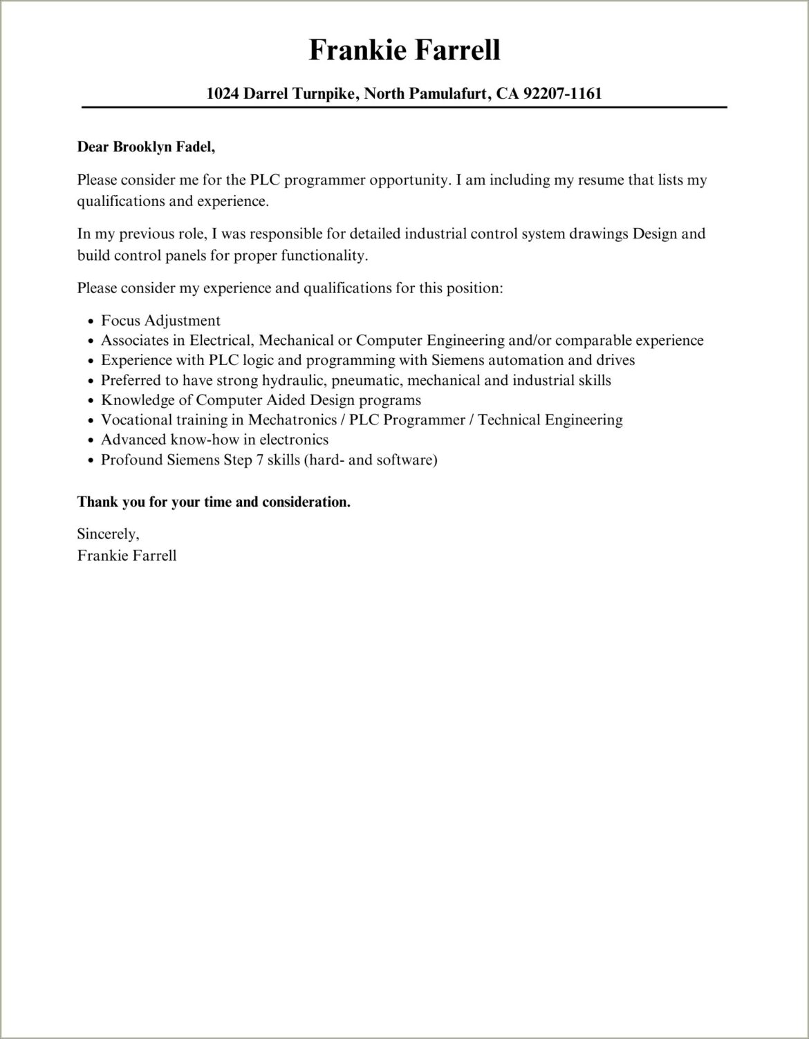 Sample Cover Letter For Resume Programmer