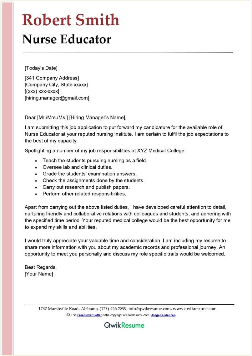 Sample Cover Letter For Resume Registered Nurse