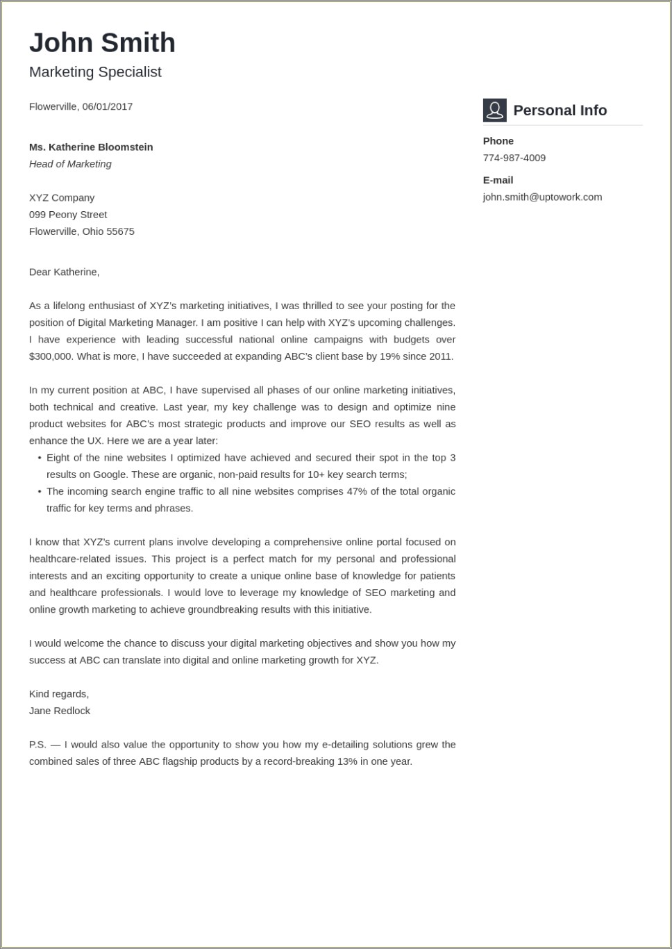 Sample Cover Letter Format For Resume