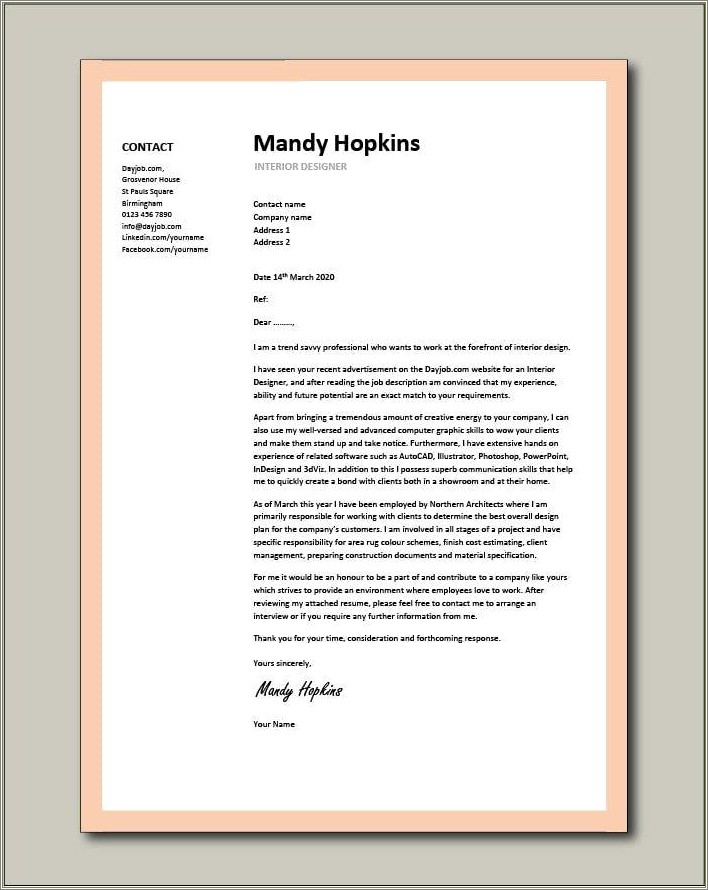 Sample Cover Letter To Accompany Resume