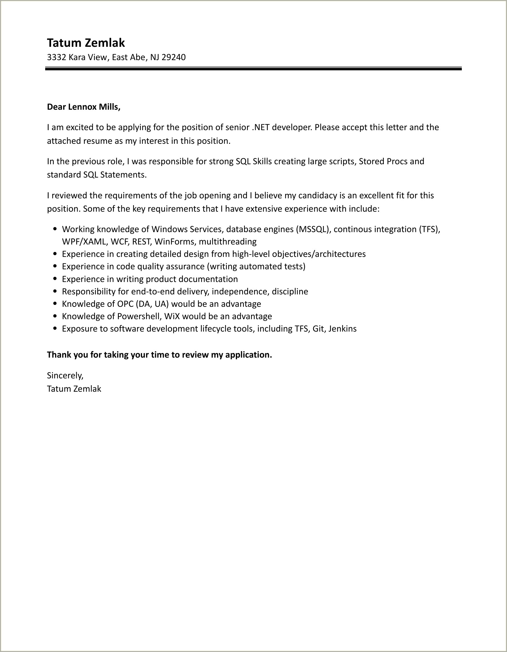 Sample Cover Letters For Resumes On Net