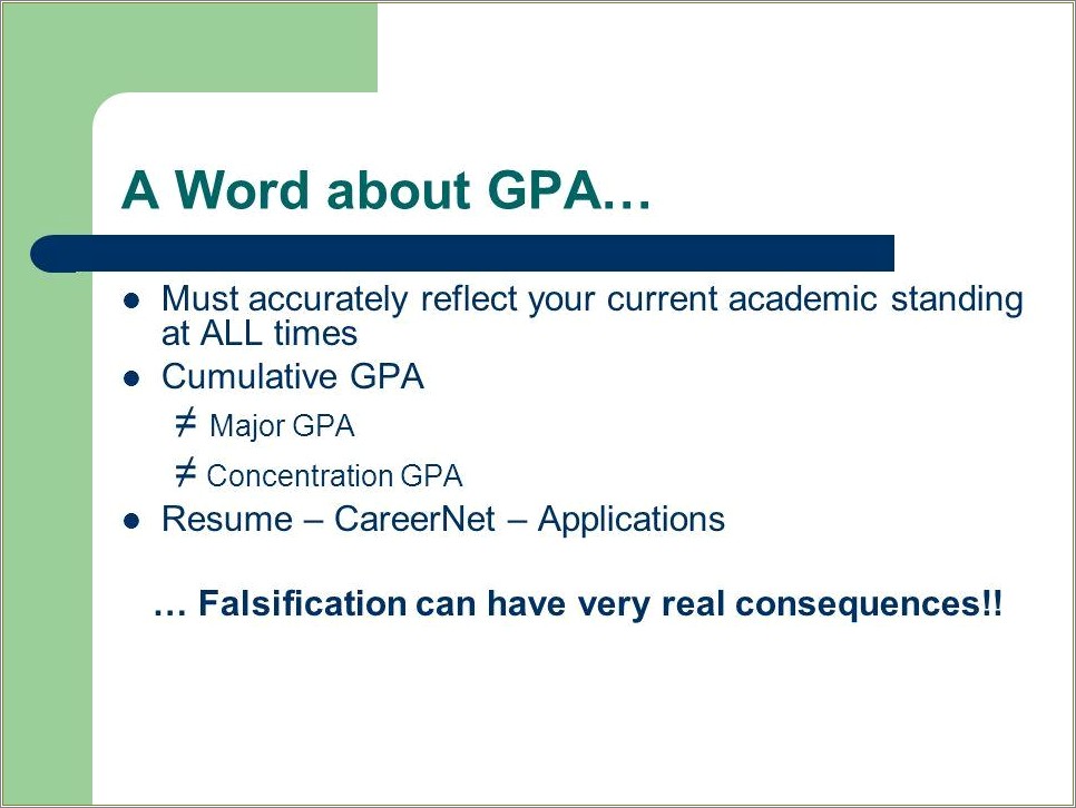 Sample Cumluative And Major Gpa On Resume