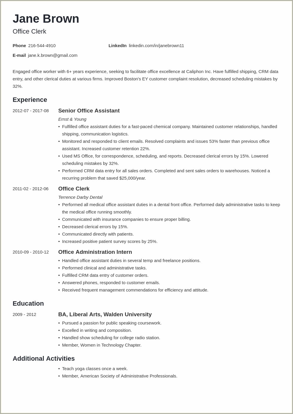 Sample Data Entry Clerk Resume With No Experience