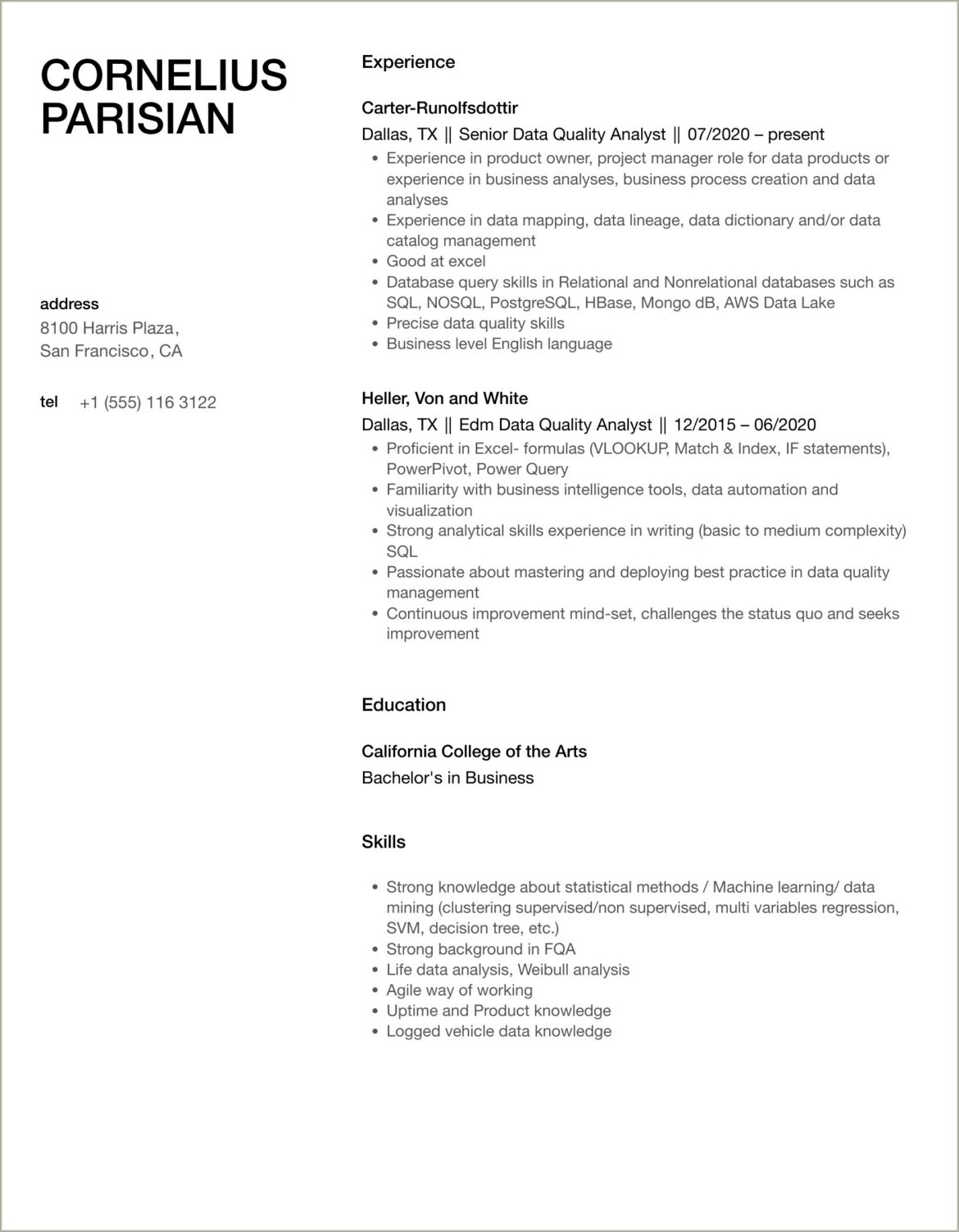 Sample Data Quality Analyst Resume Hireit