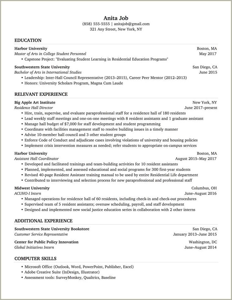 Sample Director Of Student Affairs Resume