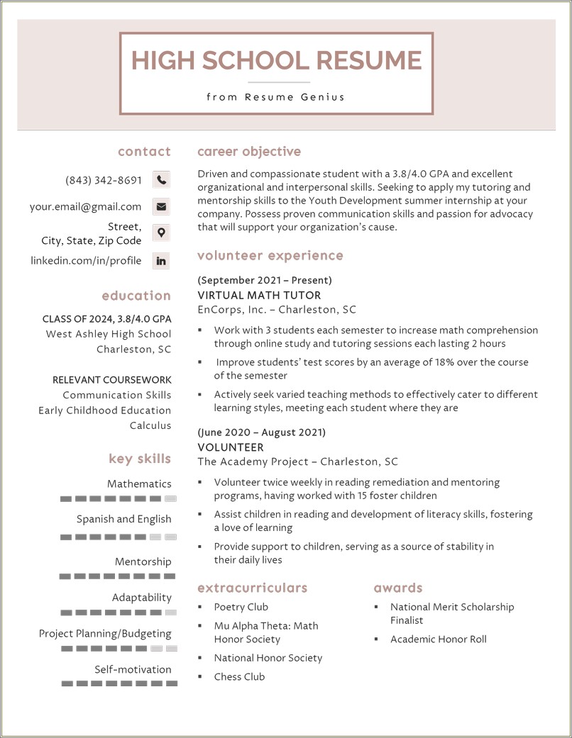 Sample Education For Resume High School