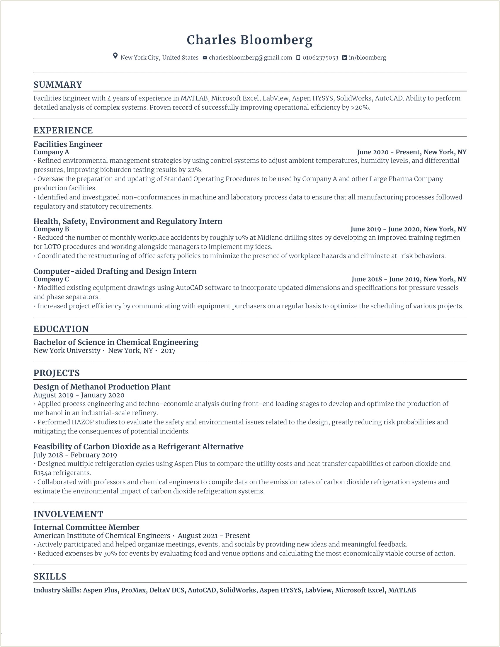 Sample Engineer Resume Multiple Projects