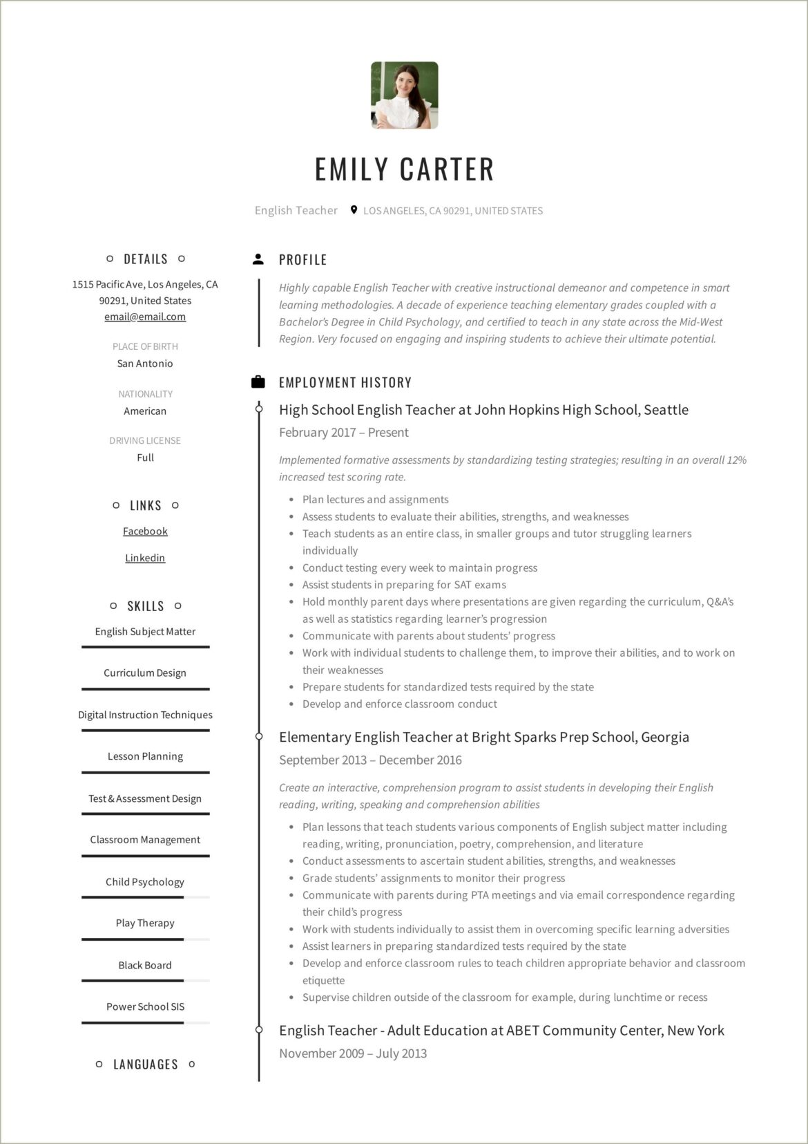 Sample English Language Arts Teacher Resume