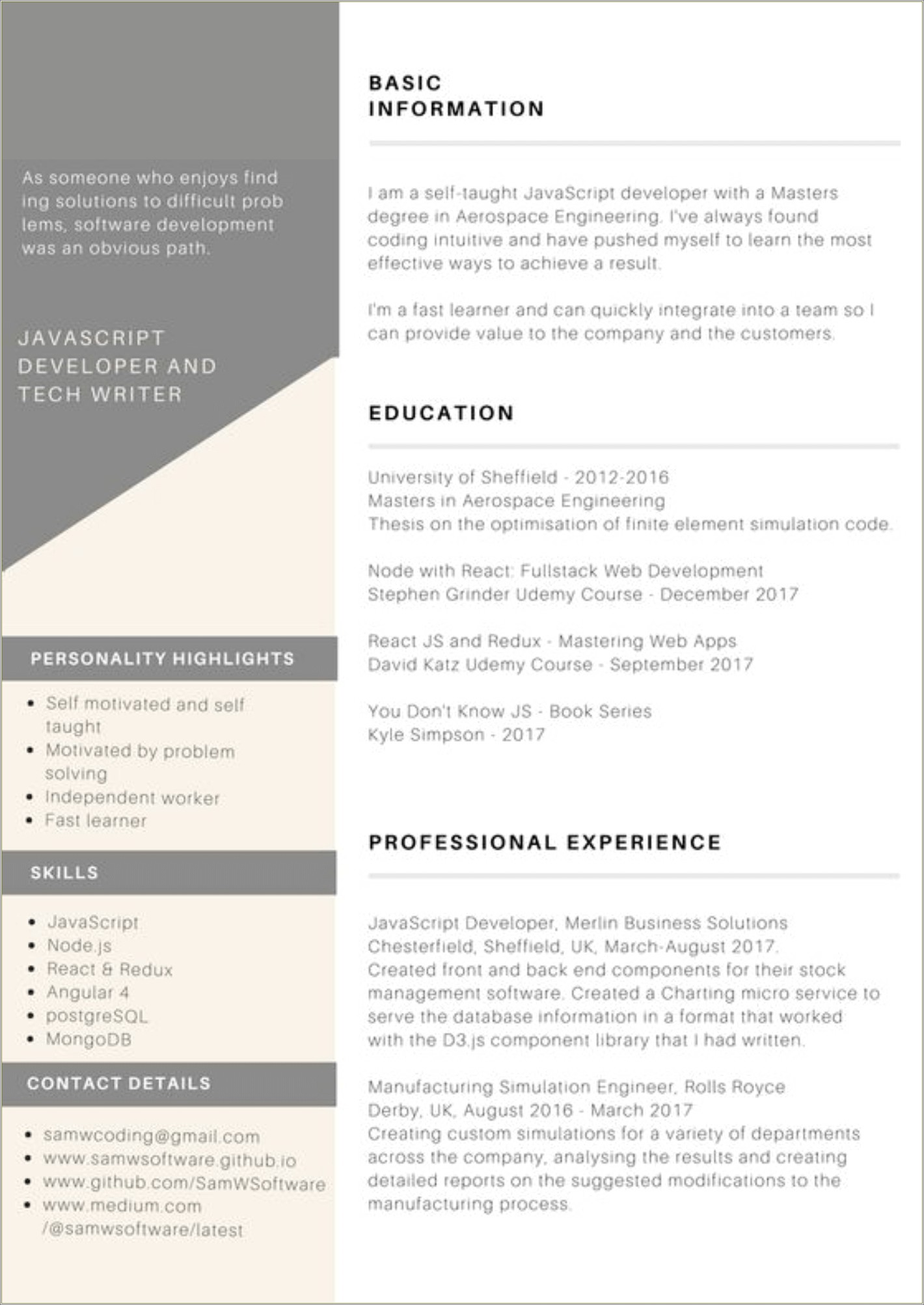 Sample Entry Level Aerospace Engineering Resume