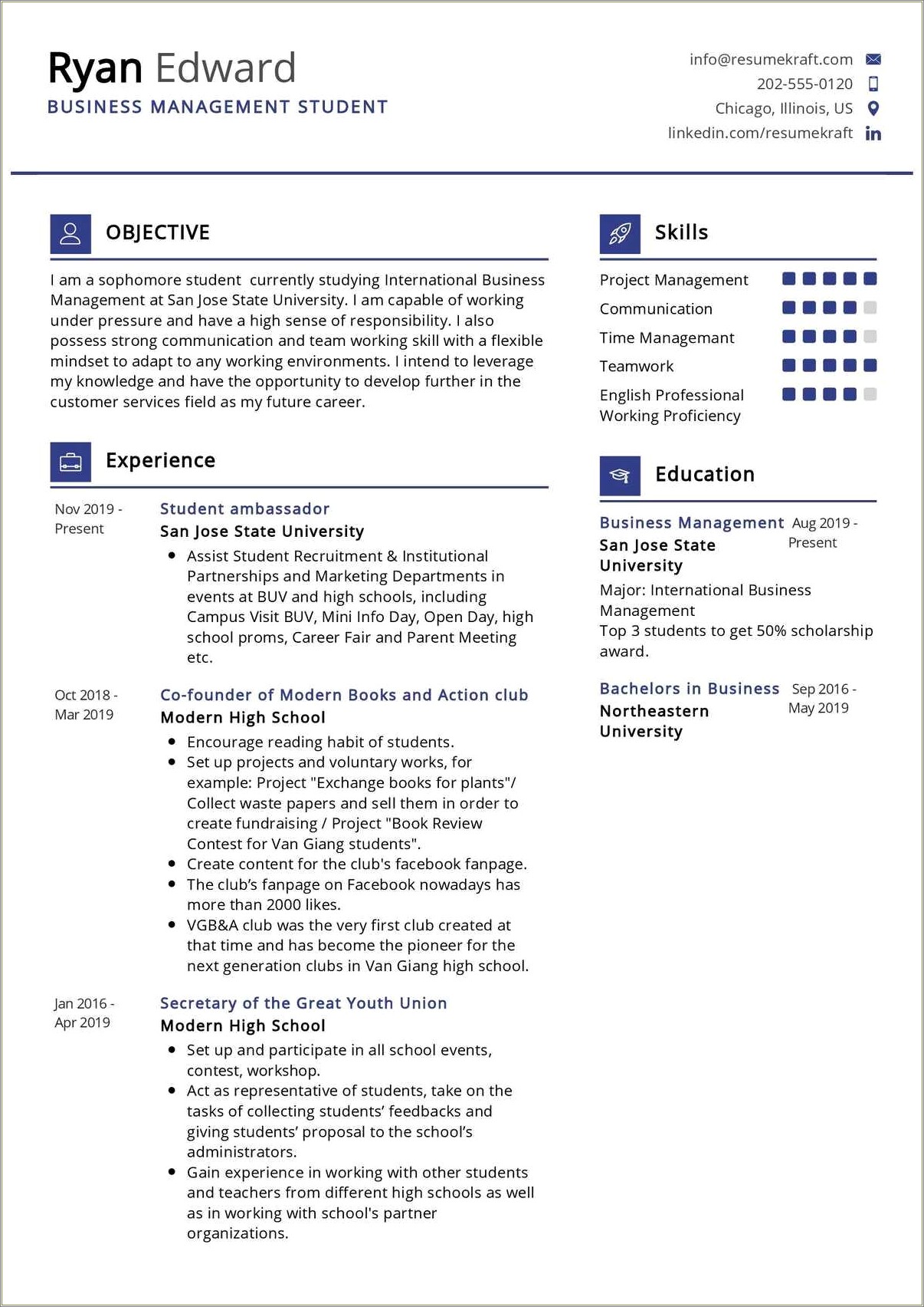 Sample Entry Level Business Management Resume