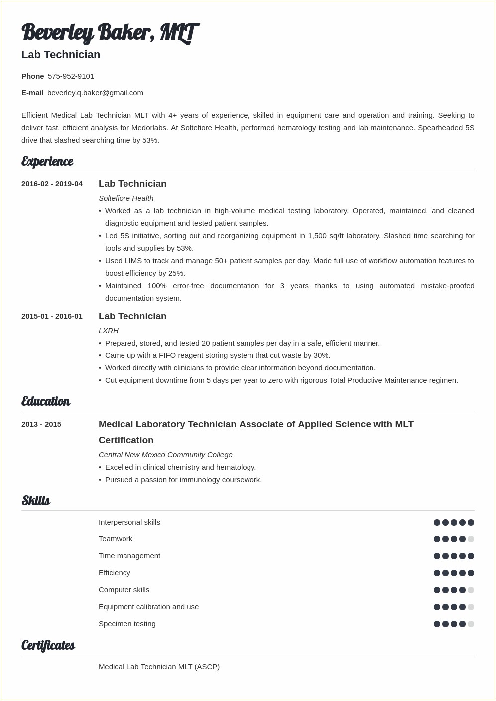 Sample Entry Level Clean Room Technician Resume