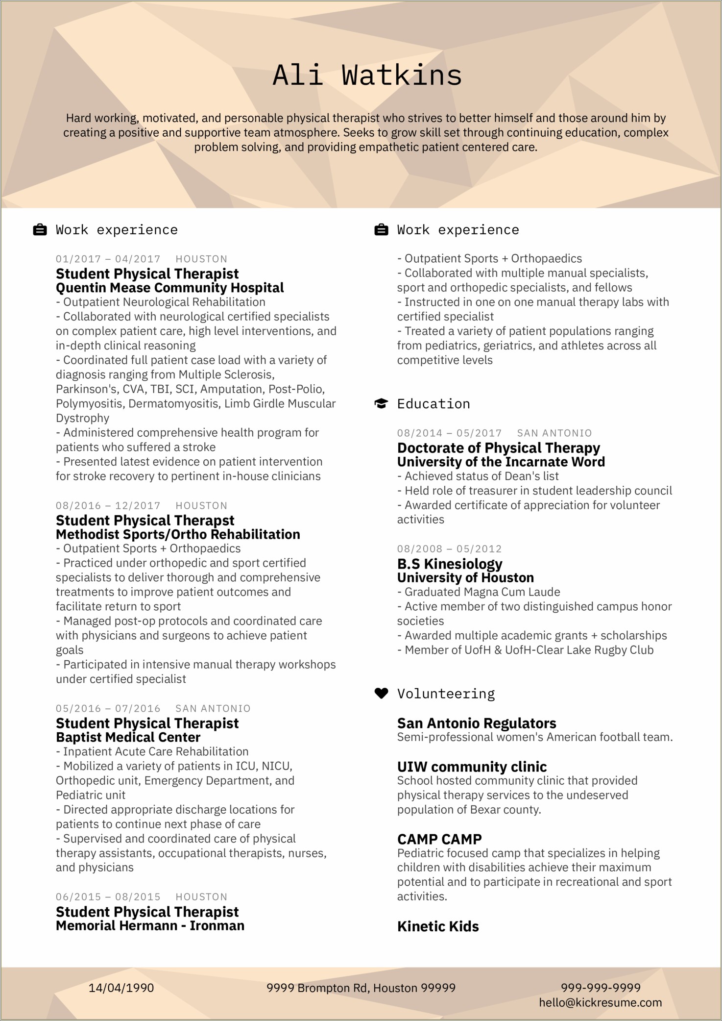 Sample Entry Level Occupational Therapy Resume