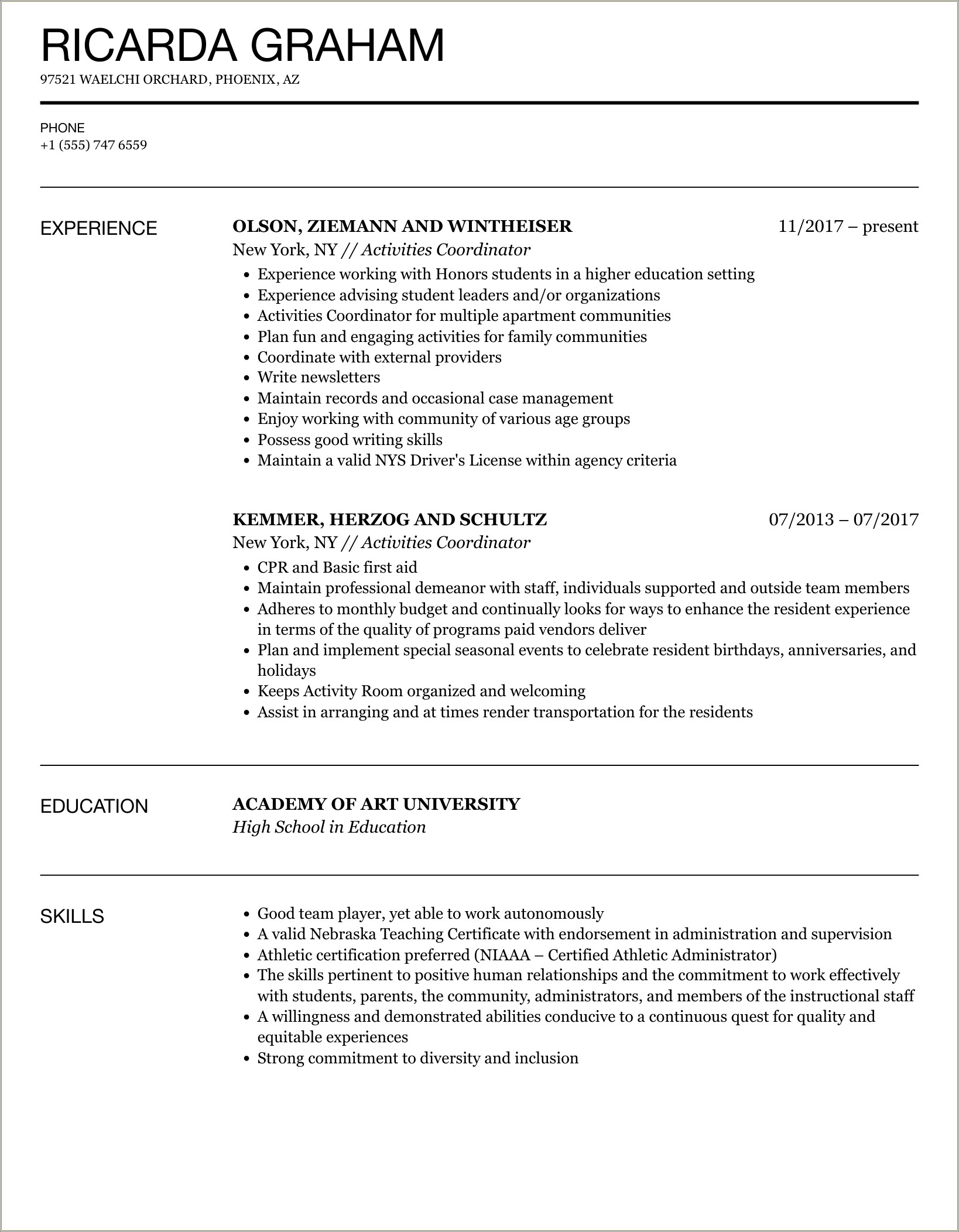 Sample Extra Curricular Activities In Resume
