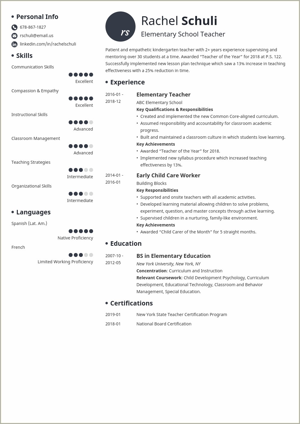 Sample Gifted And Talented Teacher Resume