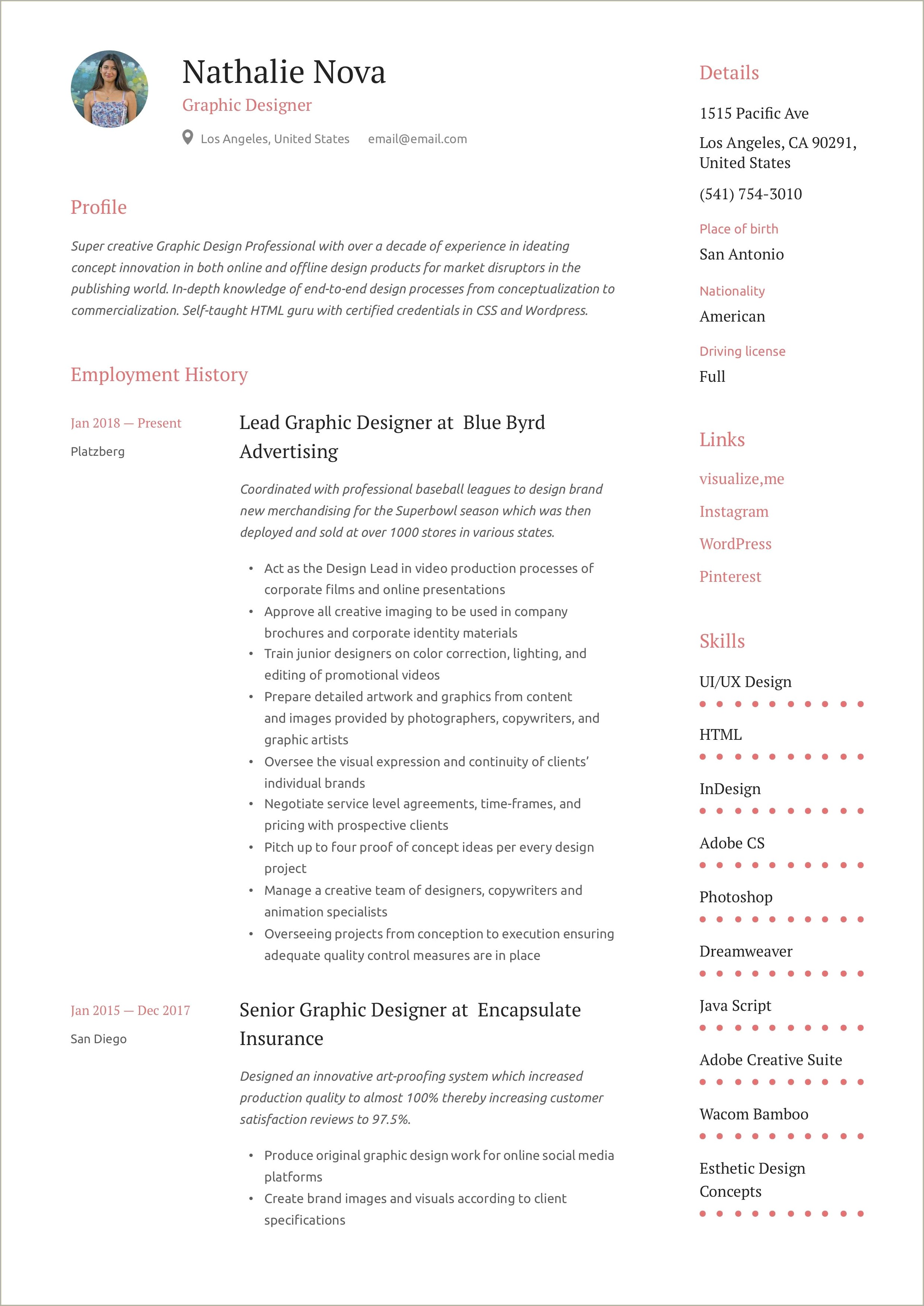 Sample Graphic Artist Resume And Portfolio Pdf