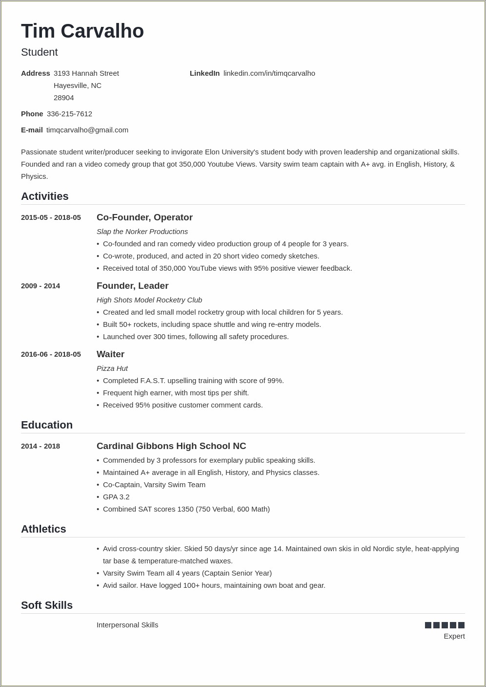 Sample Harvard Undergraduate Senior Resume Word