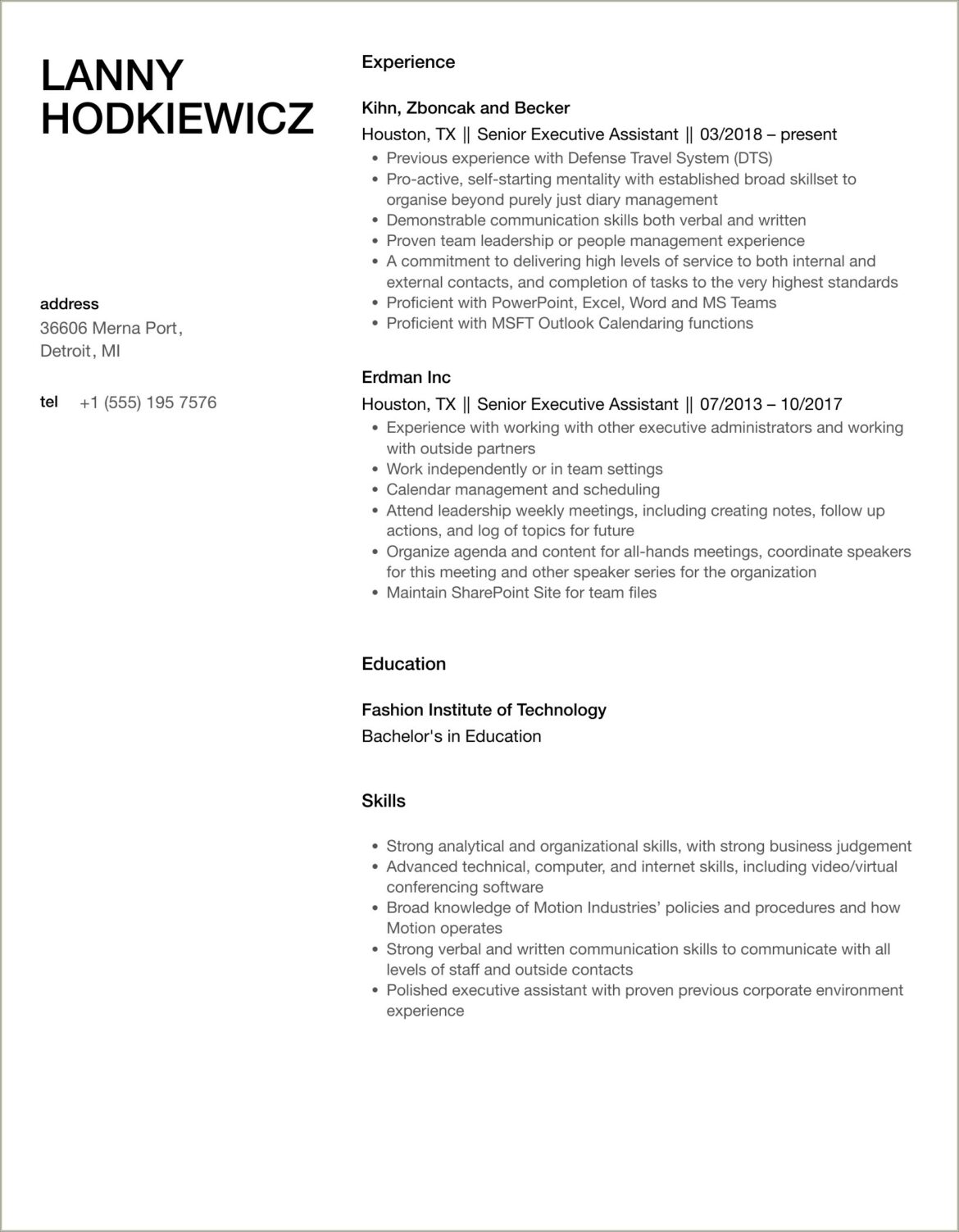 Sample High Level Executive Assistant Resume