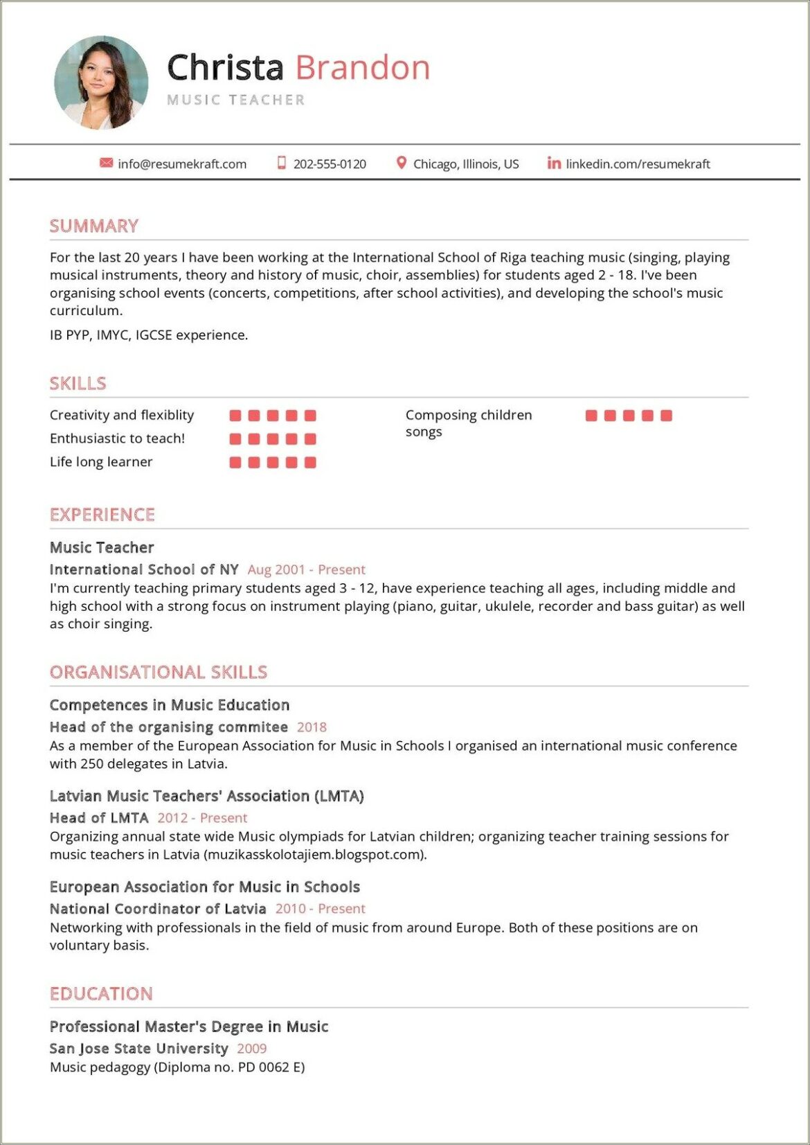 Sample High School History Teacher Resume