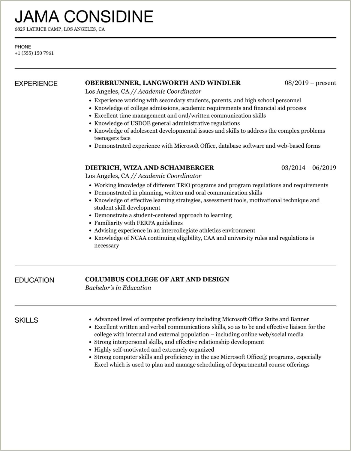 Sample High School Resume For College Admission