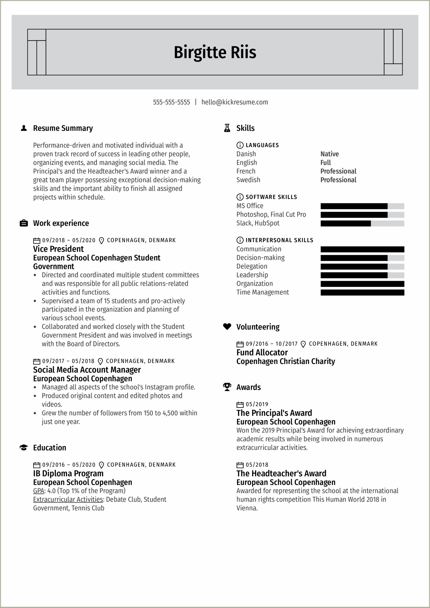 Sample High School Senior Resume For College
