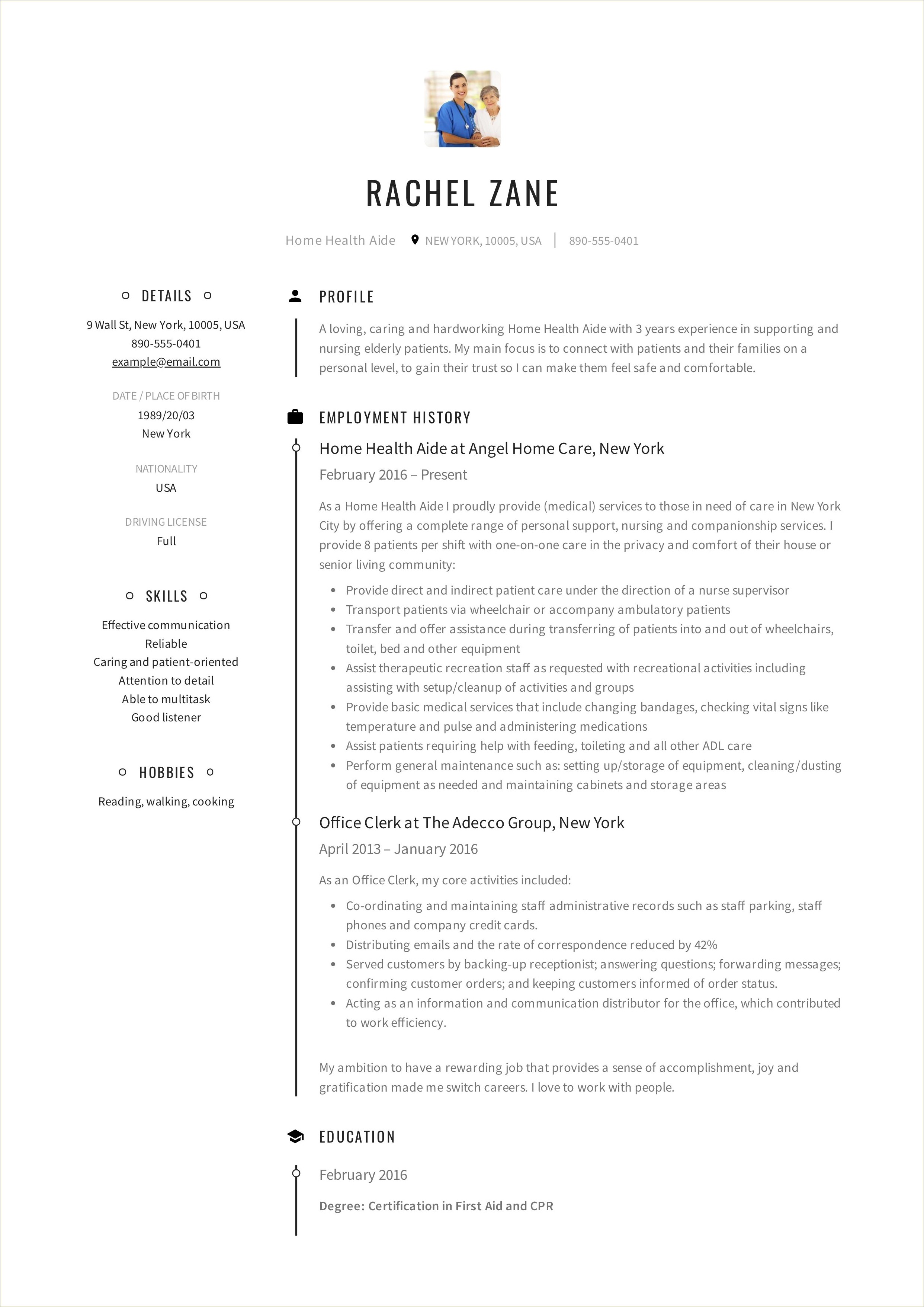 Sample Home Health Aide Resume Objective