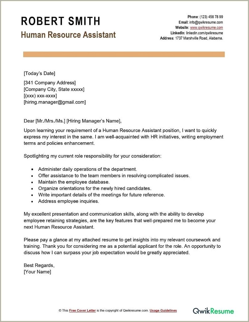 Sample Human Resources Resume Cover Letter