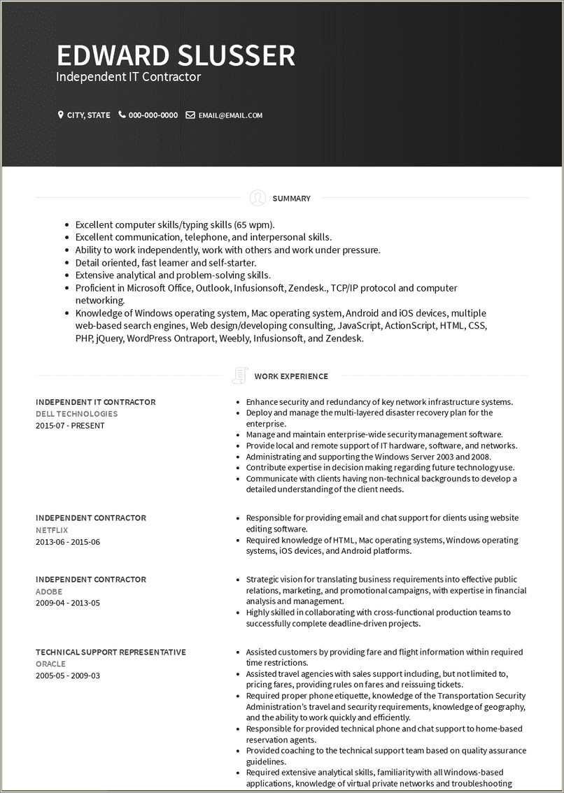 Sample Independent Contract Work On Resume