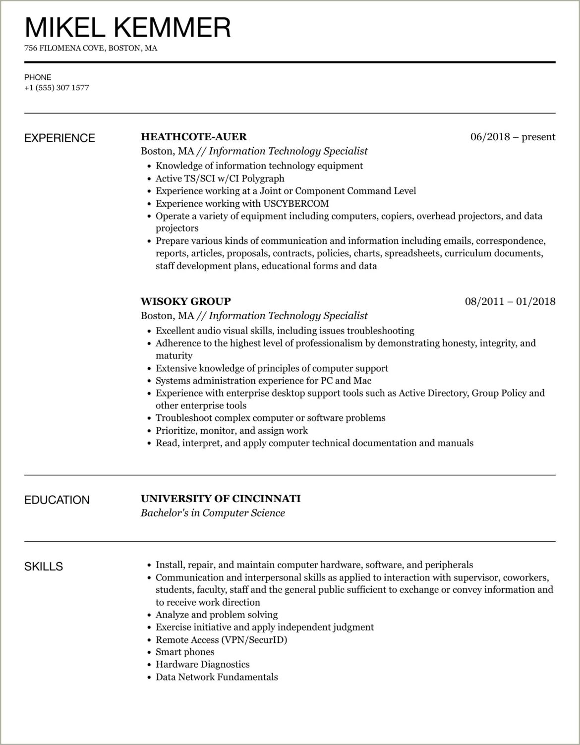 Sample Information Technology Resume With Soft Skills