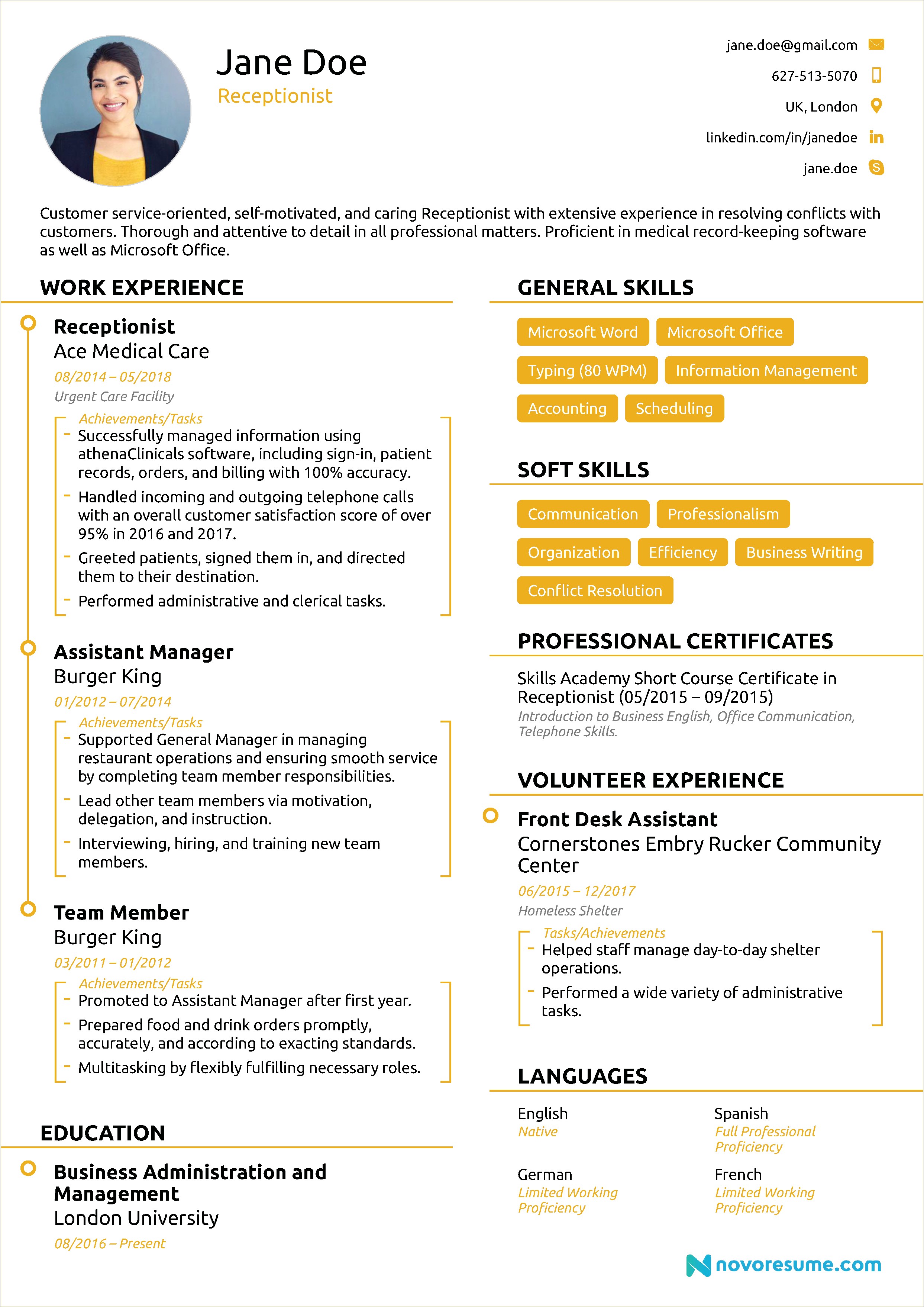 Sample Job Description For Receptionist Resume