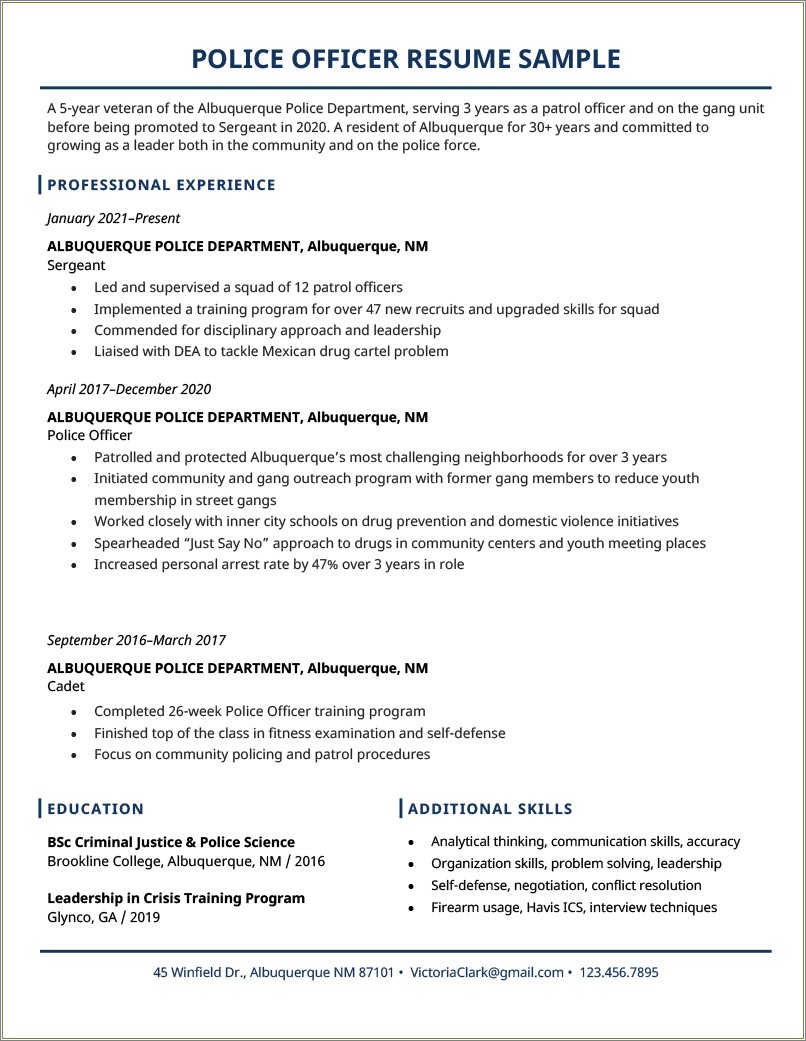 Sample Law Enforcement Resume No Experience