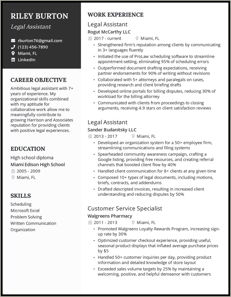 Sample Legal Assistant Resume No Experience
