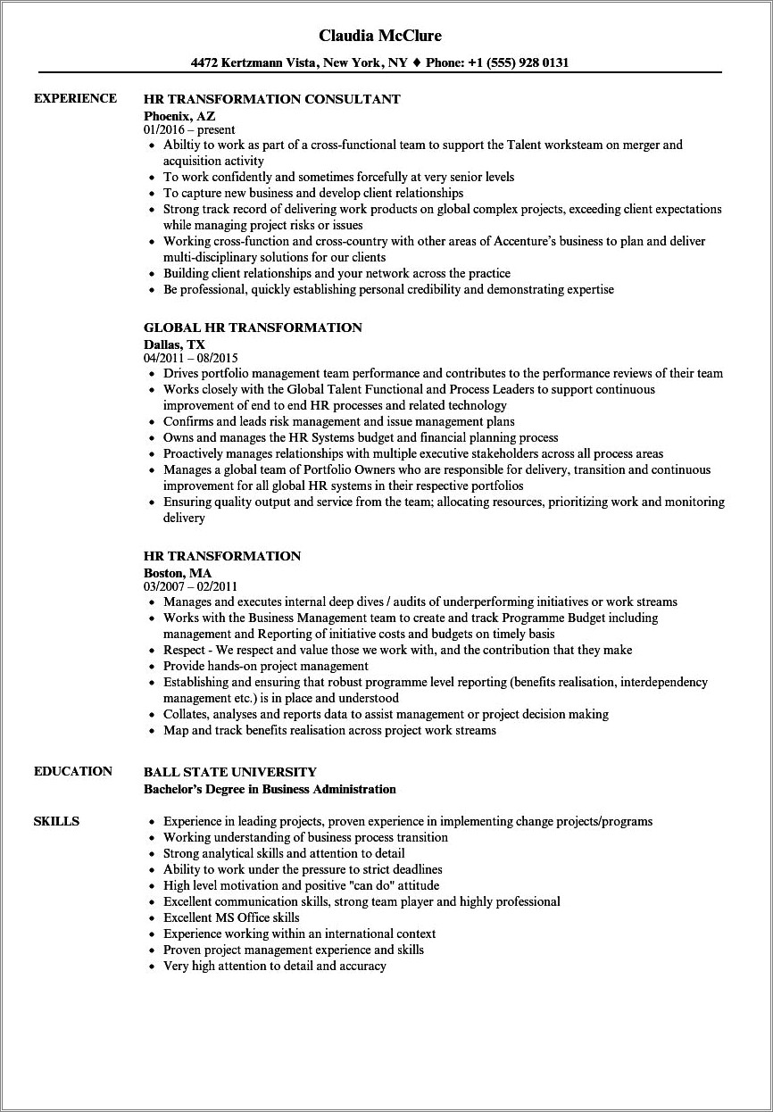 Sample Manager Transitioning To Hr Resume