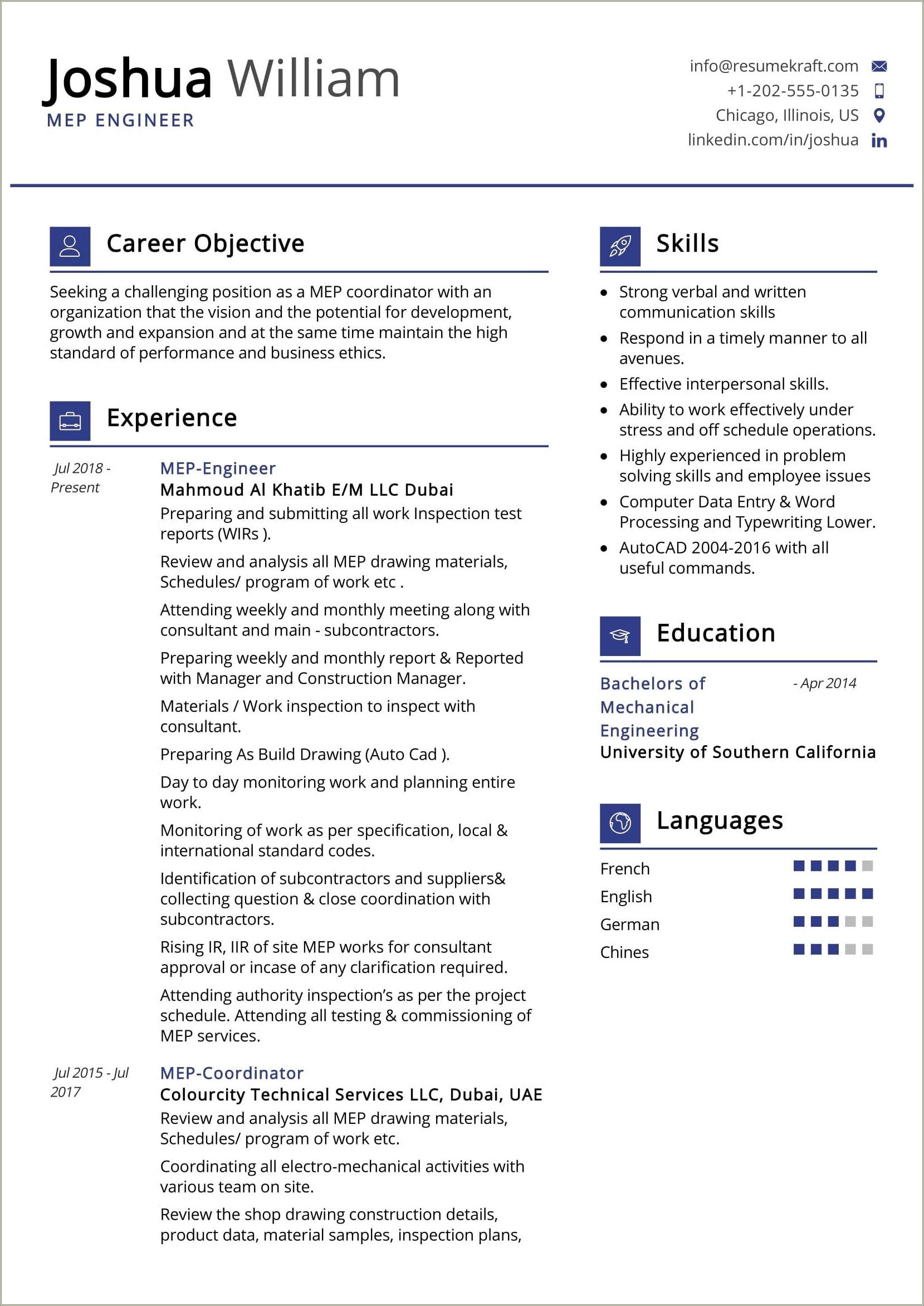 Sample Mechanical Engineering Student Resume Objective