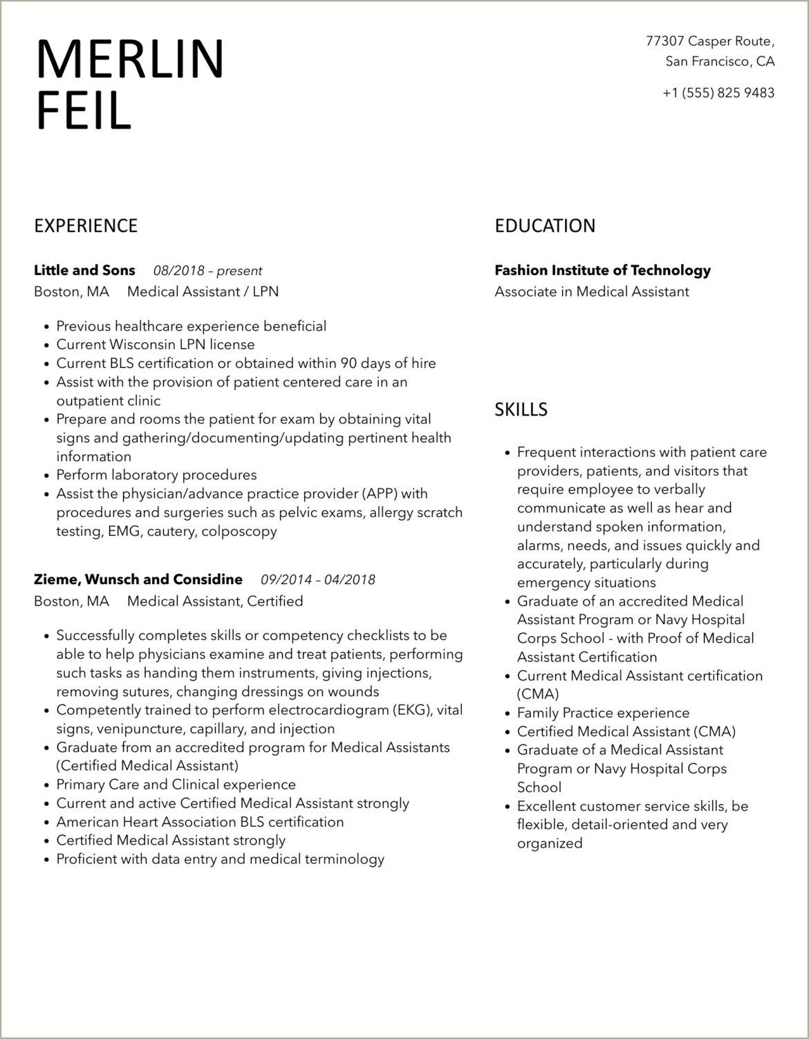 Sample Medical Assistant And Lvn Resume Combined