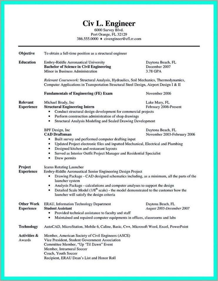 Sample Mid Level Aeronautical Engineering Resume