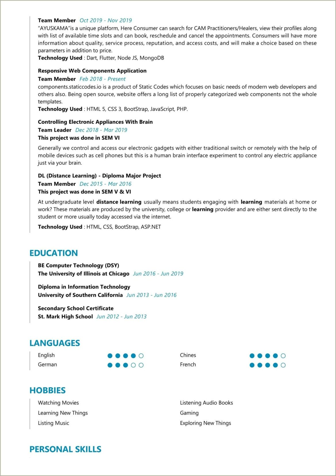 Sample Net Project Description In Resume