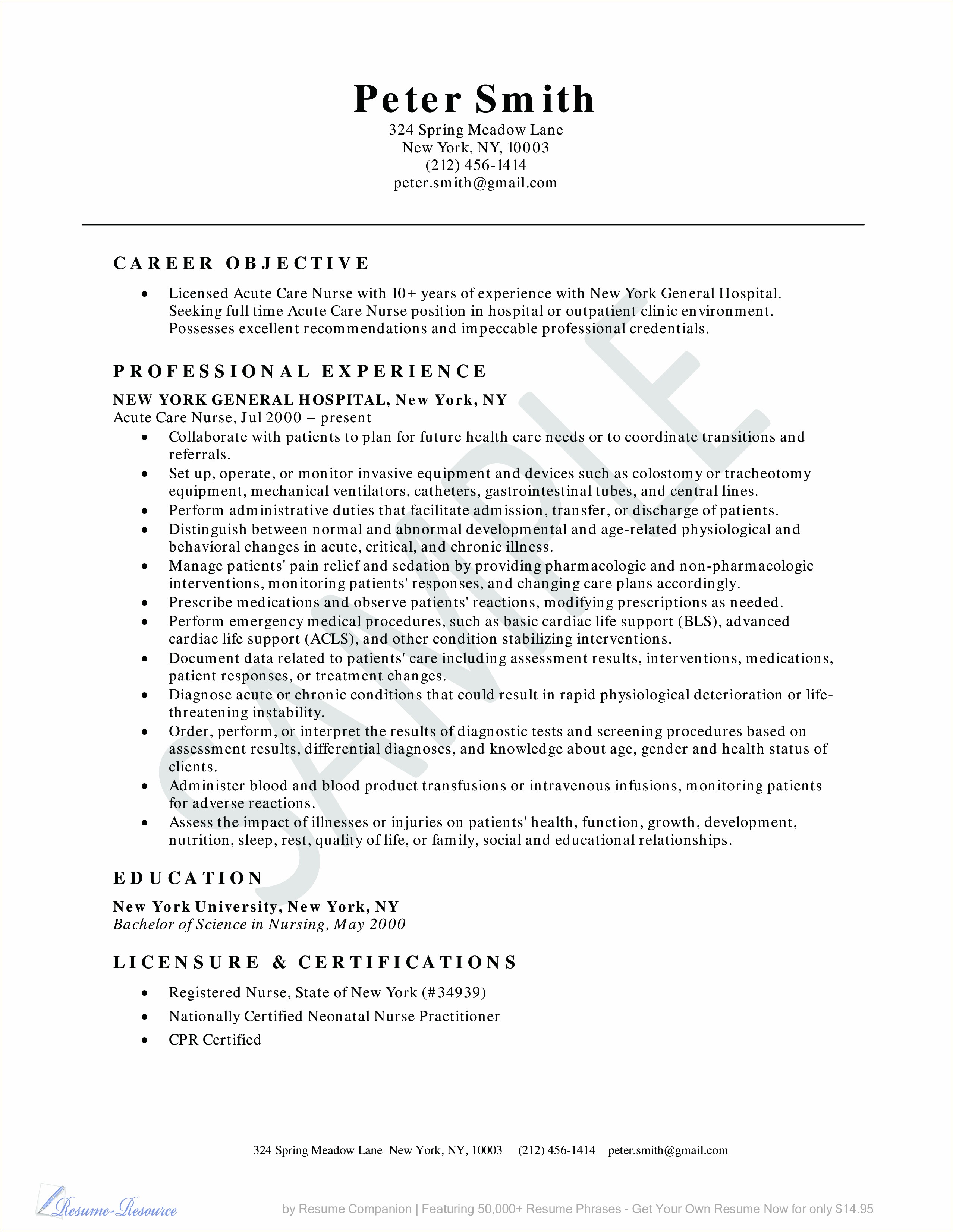 Sample Nurse Practitioner Resume New Graduate