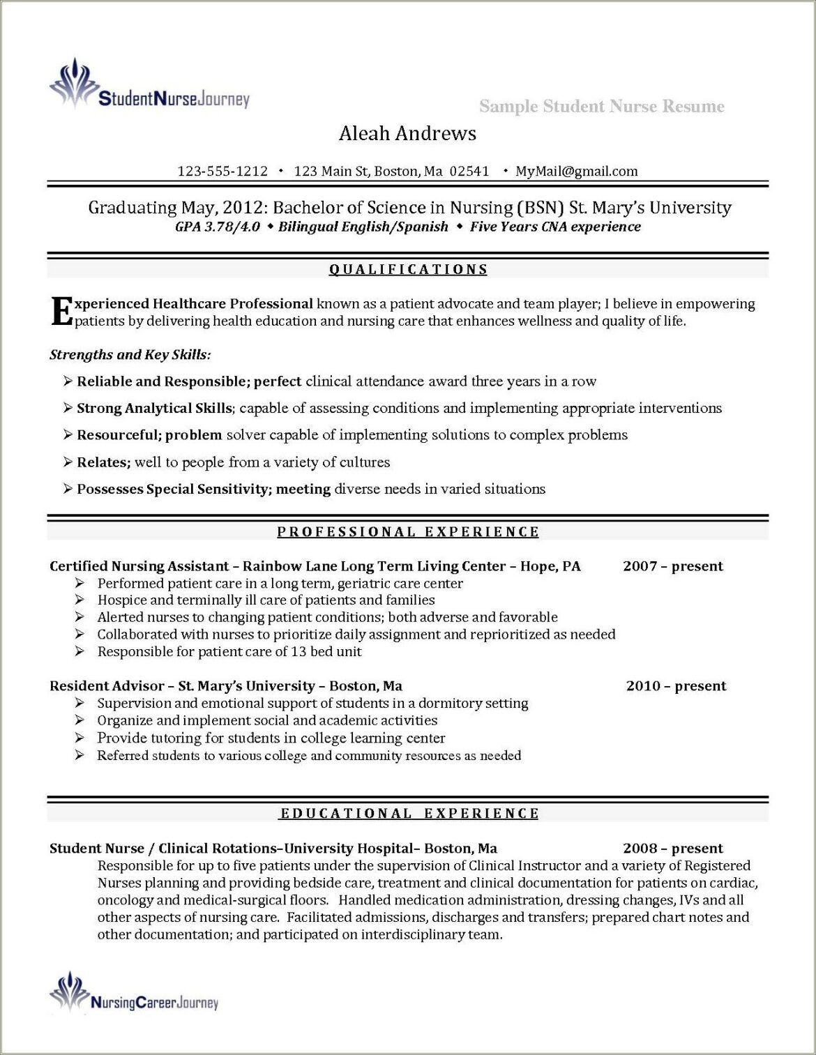 Sample Nursing Resume With Clinical Hours