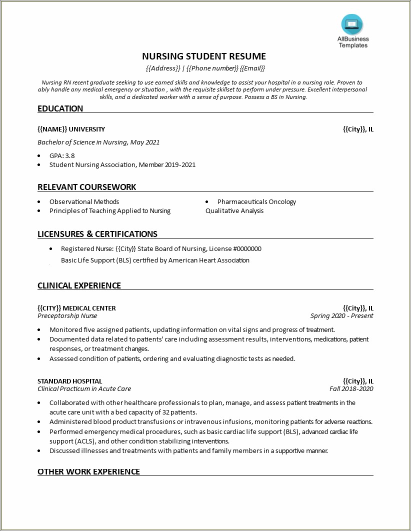 Sample Nursing Student Resume With Objective Statement