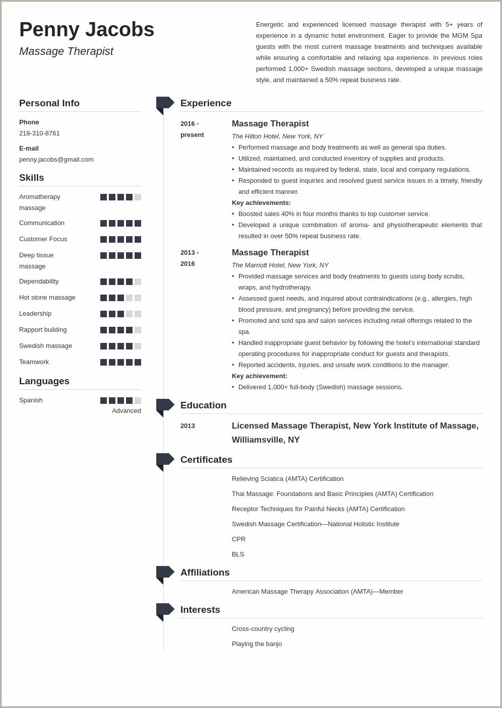 Sample Objective For Massage Therapy Resume