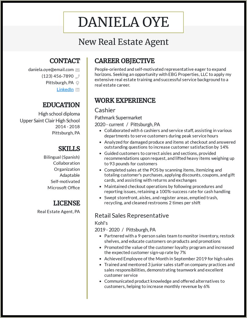 Sample Objective For Real Estate Resume