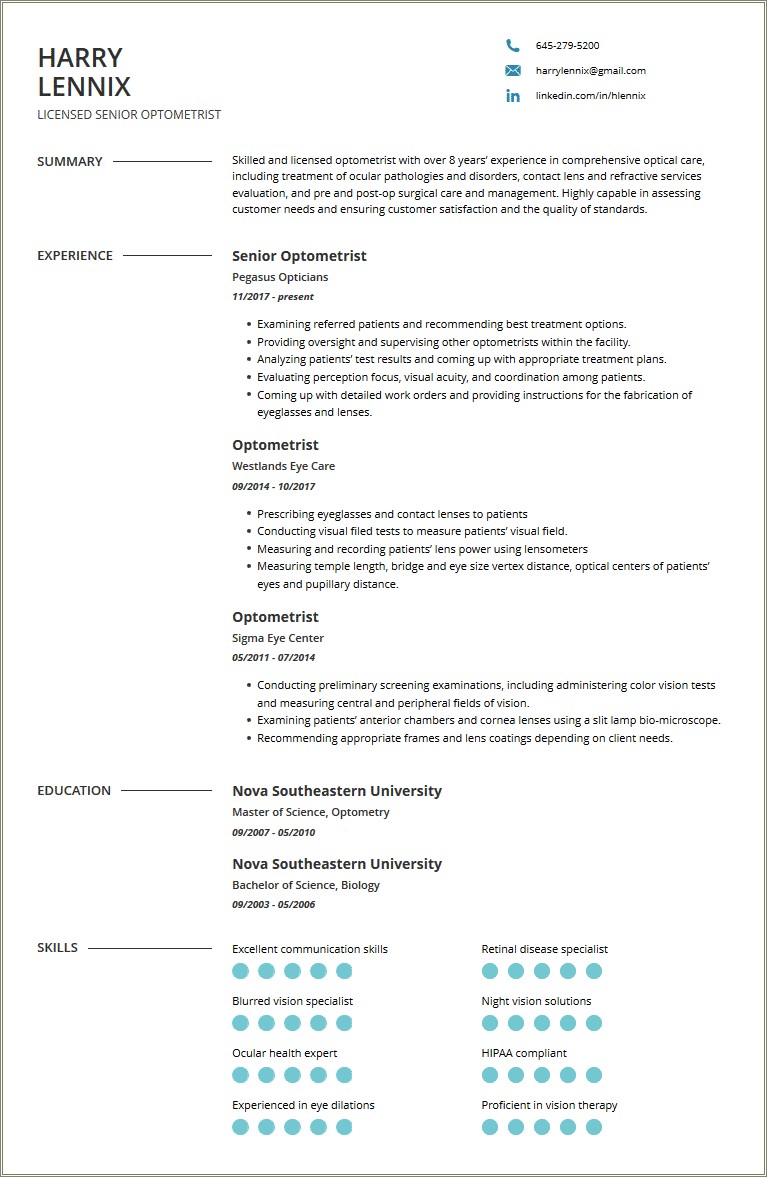 Sample Objective For Resume In Optician