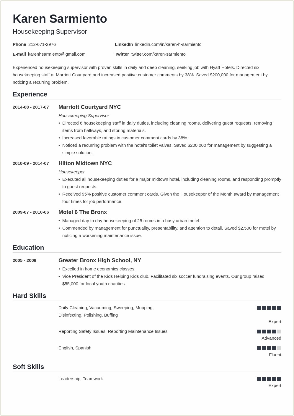 Sample Objective In Resume For Housekeeping