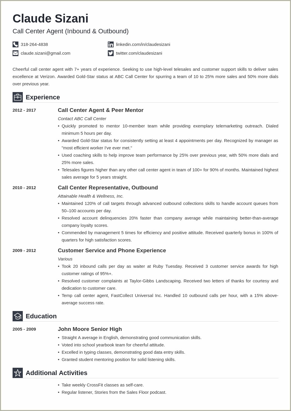 Sample Objective Resume For Call Center Agent