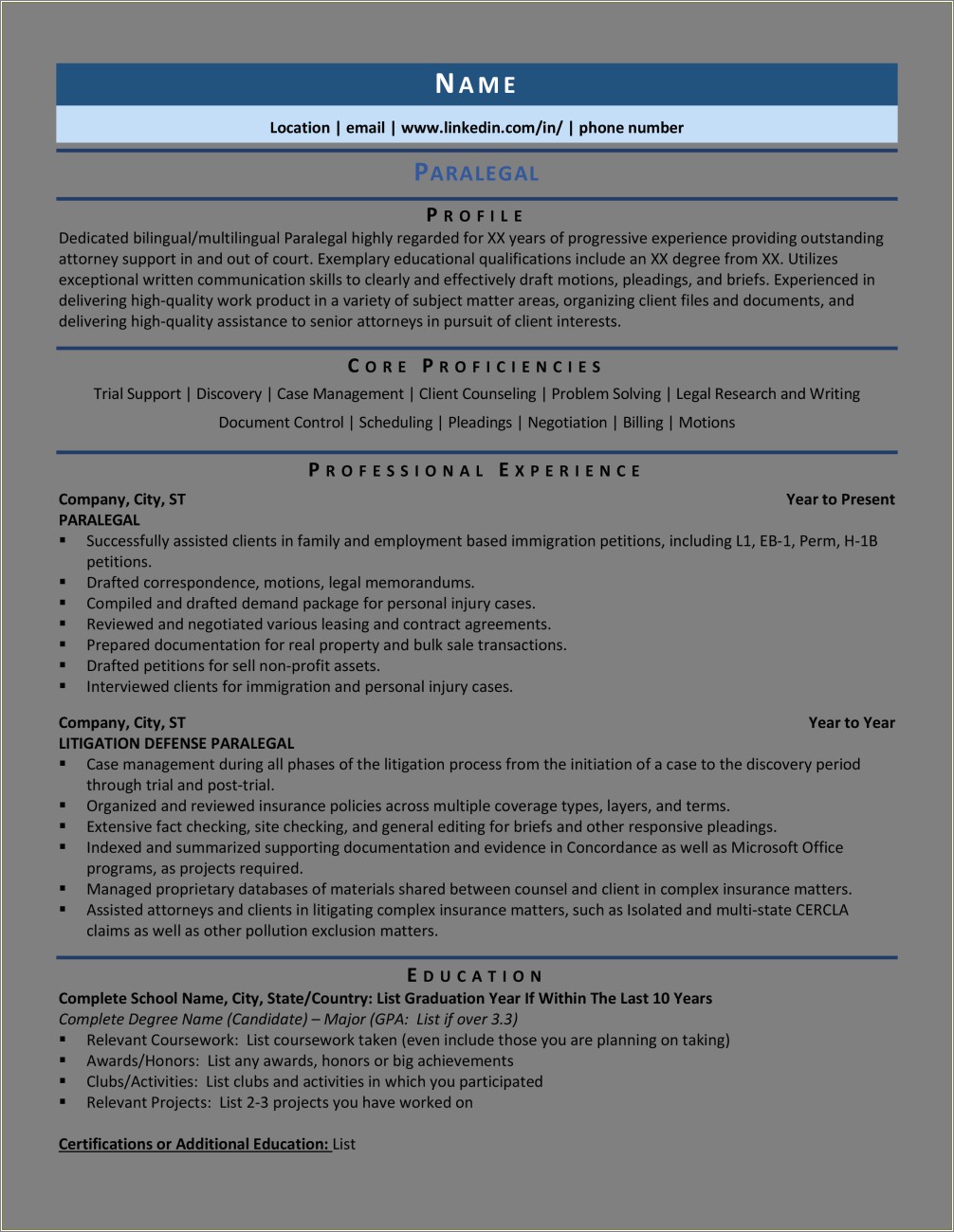Sample Objective Statement For Paralegal Resume