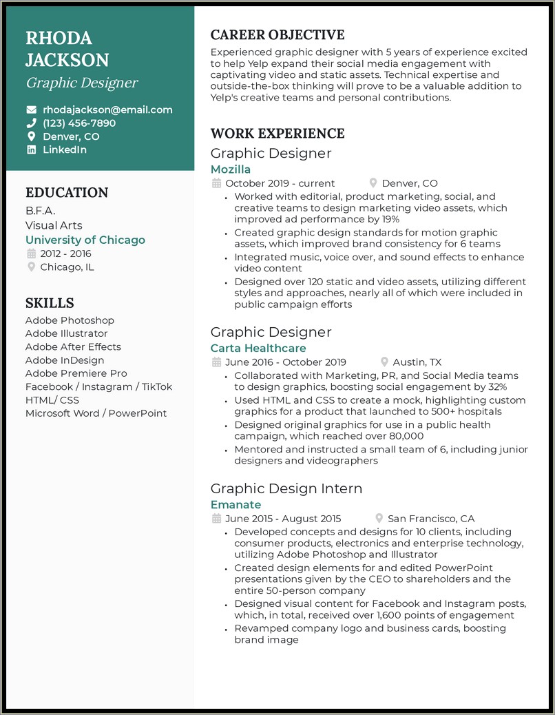 Sample Objectives For Resume In Graphic Design