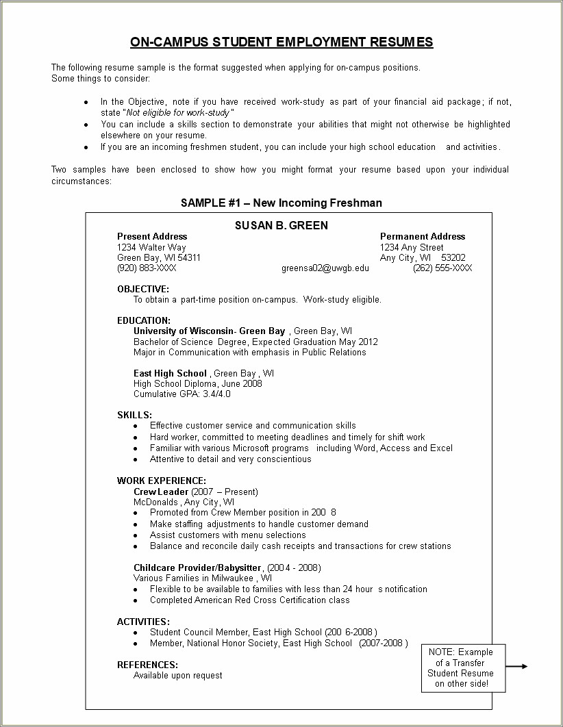 Sample Objectives For Resumes High School Student