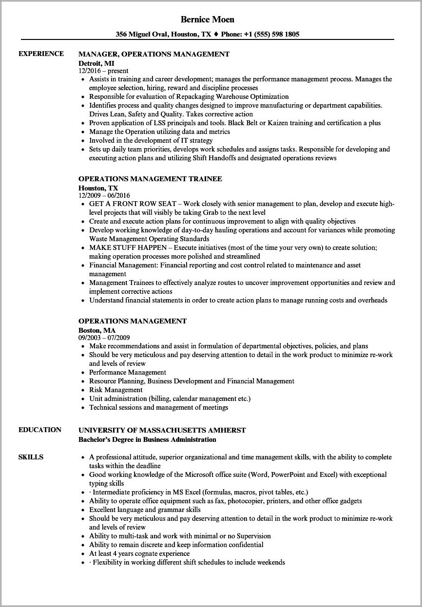 Sample Objectives In Resume For Business Administration